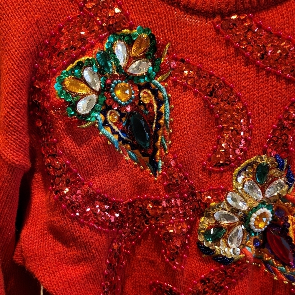 Vintage Western Connection Red Sequin Crew Neck Sweater Medium - Picture 6 of 6